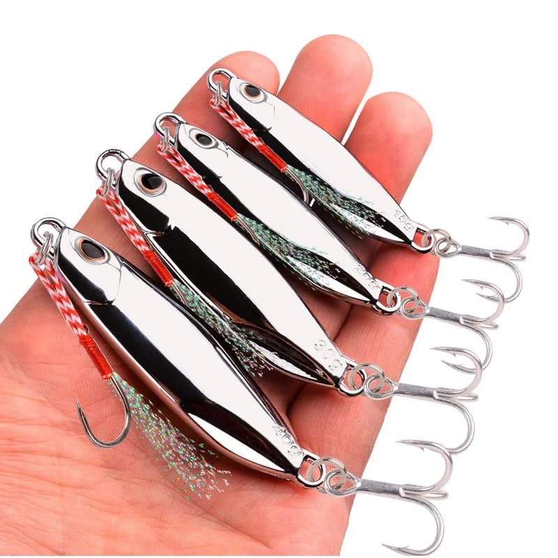 1PCS Long Duo Road Ya Bait With Blood Tank Fish Hook Long Throw Fast Draw Metal Fake Bait Mirror Plated Iron Plate
