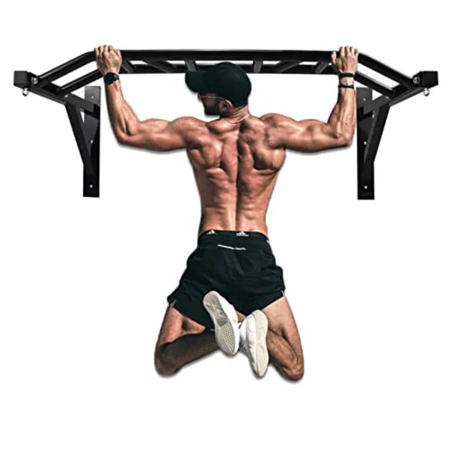 Wall Mounted Pull Up Bar Chin Up Bar Multifunctional Dip Station for Indoor Home Gym Workout, Steel Black Heavy-Duty Supports t