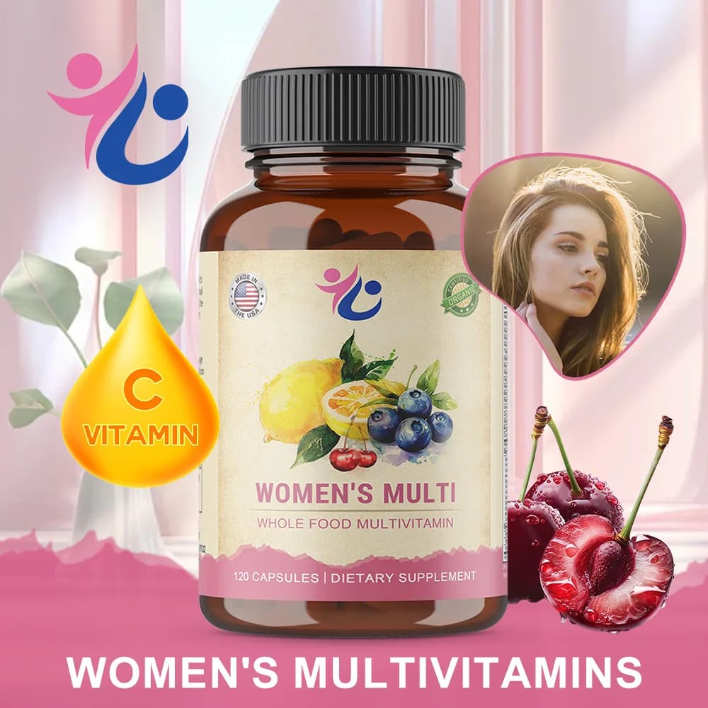 Capsule di vitamine per donne, integratore vitaminico quotidiano essenziale, formula naturale che supporta il benessere generale, la cura della pelle e dell'energia