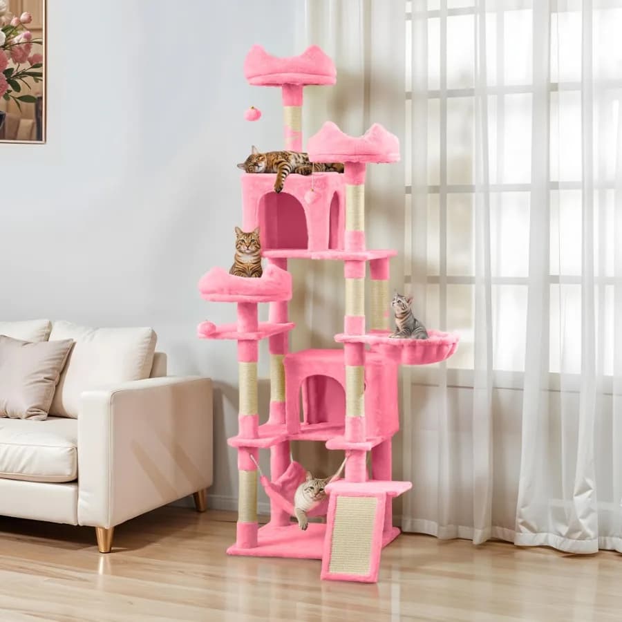 75 Multi-Level Cat Tree Tower with Sisal Ramp Scratching Posts and Cozy Hammocks for Play and Rest