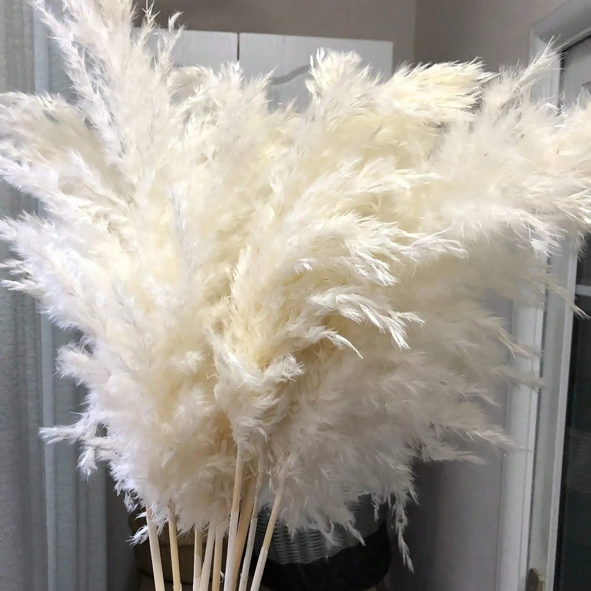 10/20/30pcs White Artificial Pampas Grass Decor 17.3/Inch Small Faux Reed Feather Bouquet, Brown And White Decorative Items, Bohemian Style, Room Flower Decoration, Wedding Vase, Wreath Decoration, Bedroom Decor