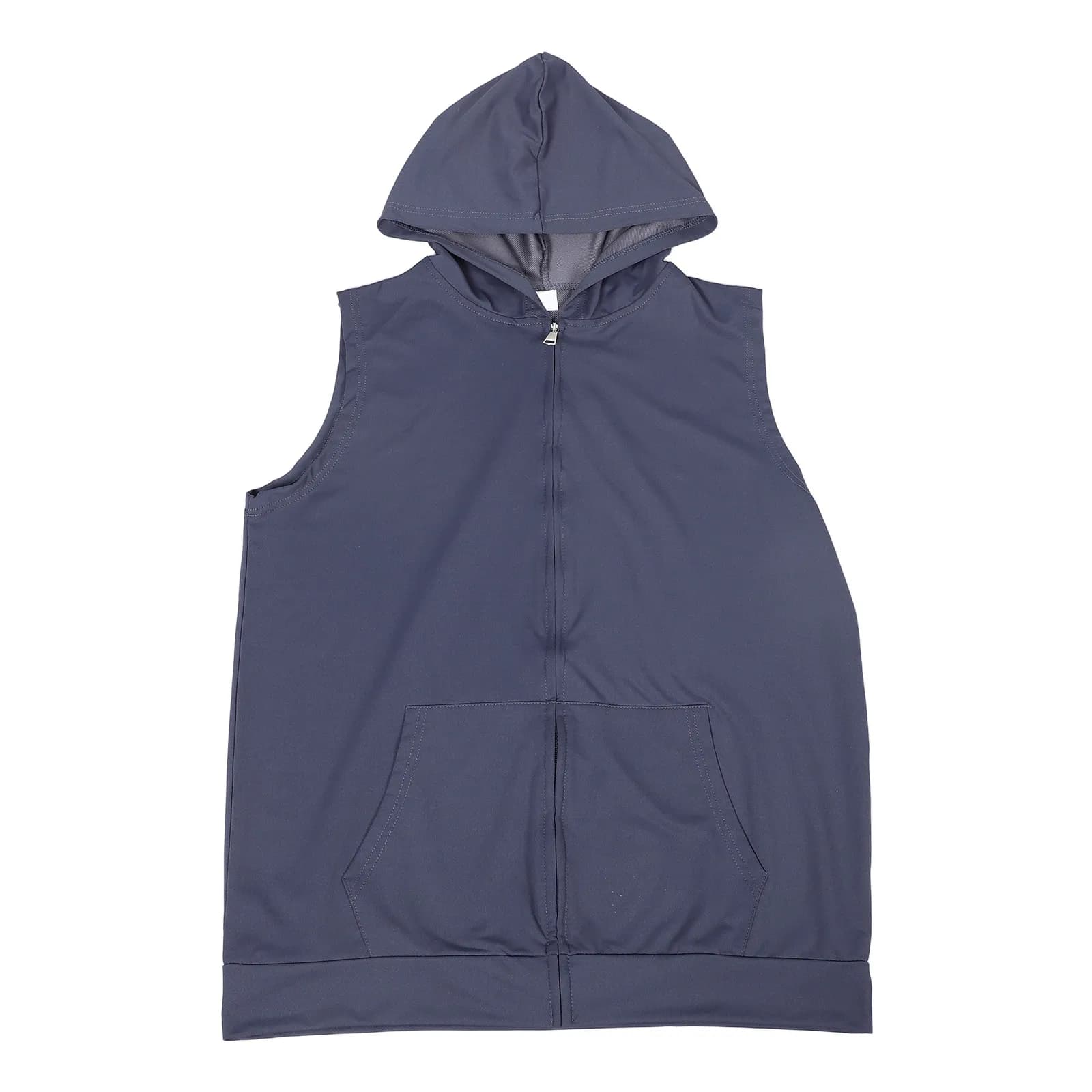 Dark Grey Men's Running Hoodie Sleeveless Zip Up Vest Lightweight Mesh Gym Casual Fitness Hooded Tank Hooded Vest