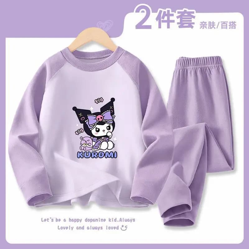 Sanrio Cinnamoroll Hello Kitty Kuromi Ragazze Inverno Primavera Set di biancheria intima termica Pigiama di velluto Due pezzi Homewear Abbigliamento per bambini