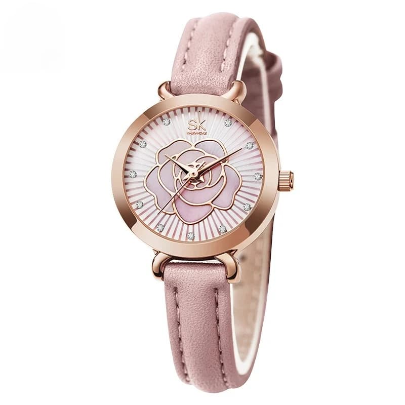 Orologio da donna nuovissimo in pelle bianca Montre Femme elegante quadrante colorato con fiori Orologio al quarzo con movimento giapponese