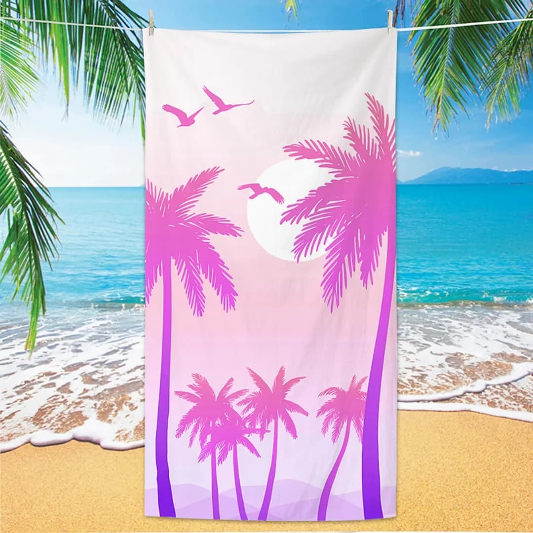 Asciugamano da spiaggia con motivo palme, stampa digitale sottile in microfibra antisabbia ad asciugatura rapida leggero per nuotare, yoga, viaggi, palestra, gif