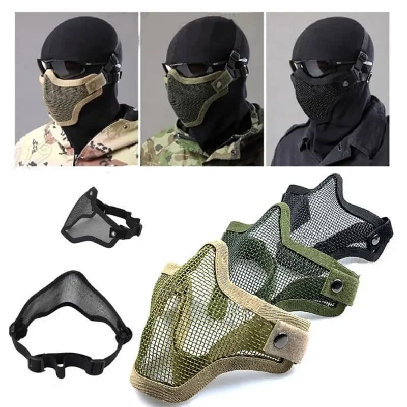 1PC Tattiche di caccia Protettivo Greve Paintball Maglia Camouflage Protettiva Airsoft Acciaio Maglia metallica Mezza maschera