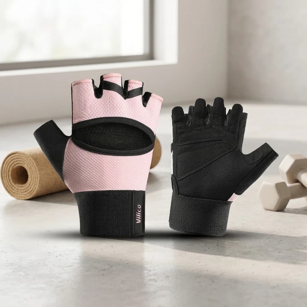 Women's Half Finger Workout Gloves With Anti Slip Cushioning For Gym Yoga Cycling
