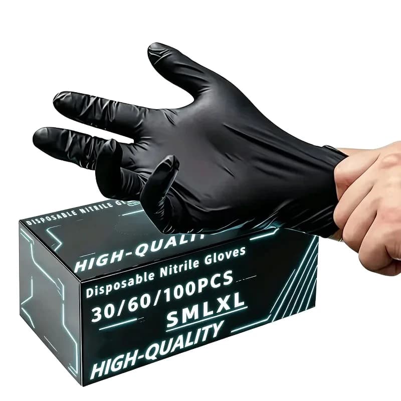 30/60/100 Pezzi Guanti in Nitrile Nero per Tatuaggi, Parrucchieri, Pulizie, Guanti Monouso Impermeabili per Lavaggio Piatti e Usi Multipli