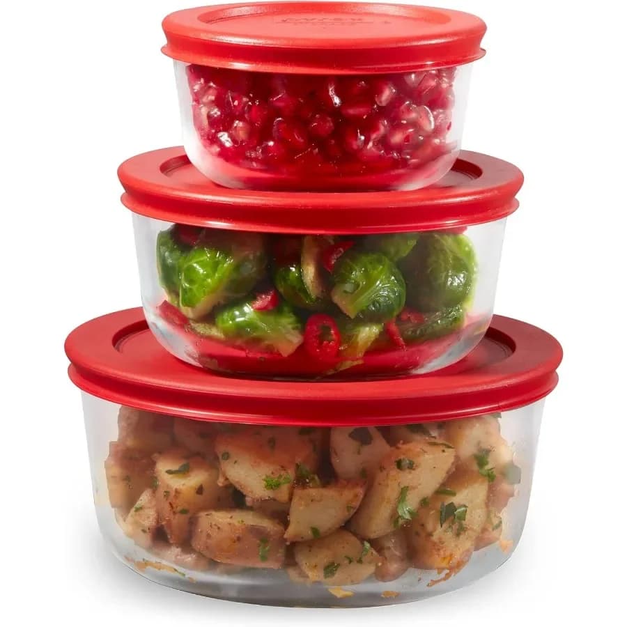 Contenitori impilabili per la preparazione dei pasti in vetro, confezione da 3, dimensioni 1/2/4 tazze, coperchi lavabili per microonde e lavabili in lavastoviglie