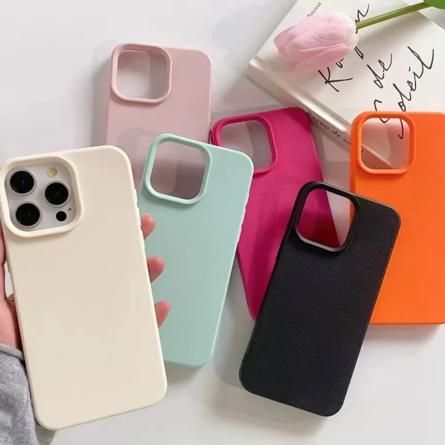 Custodia per telefono in pelle di lusso modello Lichee per iPhone 17 Pro Max Air 16 15 14 13 12 11 17 Pro Fonda Candy Cover posteriore in tinta unita
