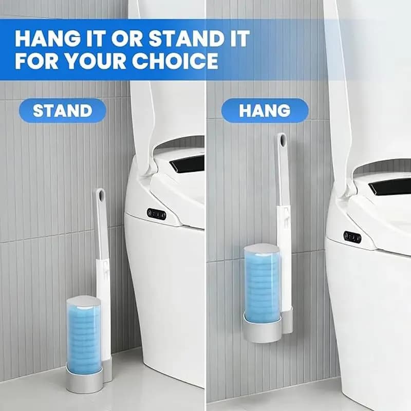Wall-mounted, contactless disposable toilet brush, toilet cleaning brush with replaceable brush heads.