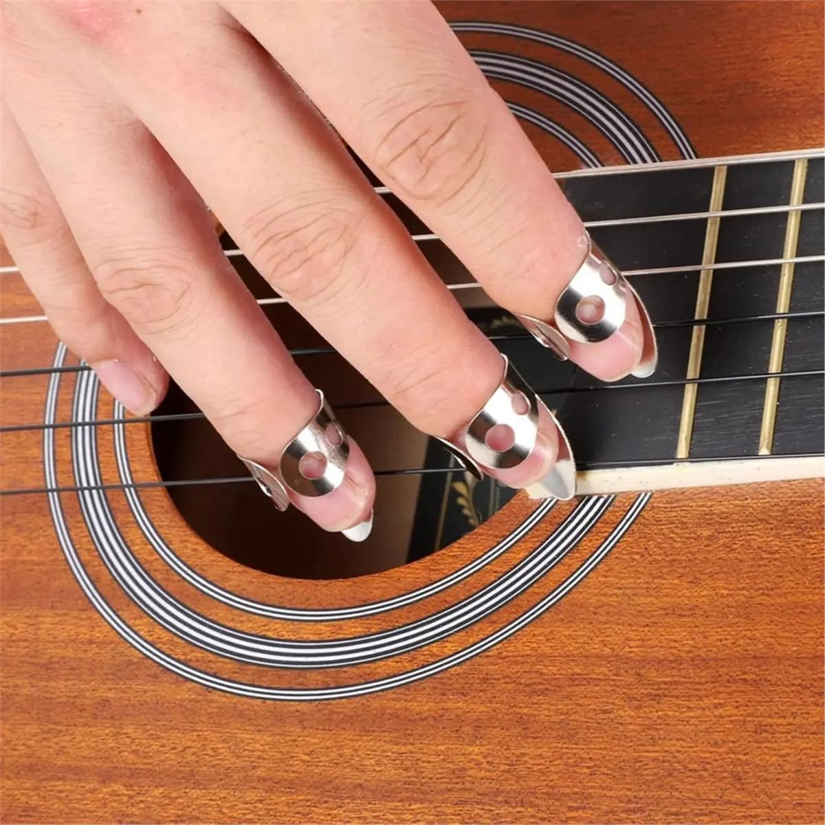 (AD10) 14 PCS Steel Guitar Finger Picks Set, Adjustable Banjo Picks Finger Thumb Picks for Harp Pick Guitar Banjo