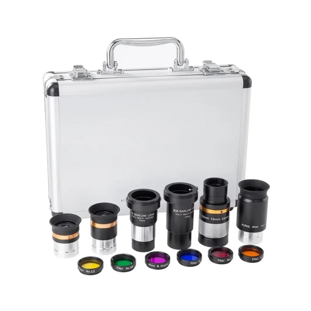 Kit Accessori per Telescopio Astronomico Oculare Lente di Barlow Filtri Colorati 1.25" 4/10/40/8-24mm Lente di Barlow 2x/5x