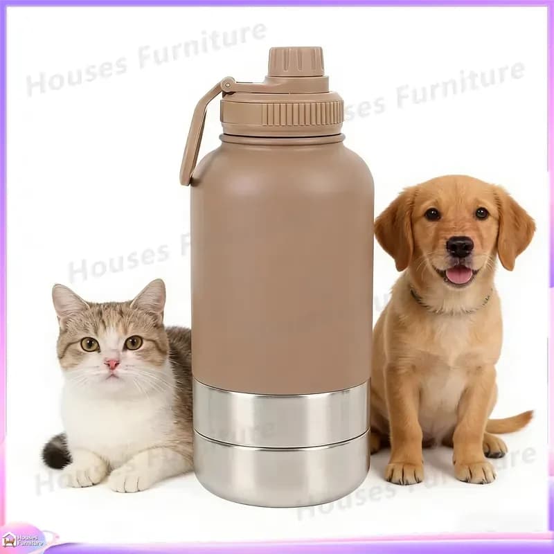 304 Stainless Steel Vacuum Insulated Thermos Bottle 3 in 1 Removable Portable Pet Water and Food Bowl for Dogs Cats Travel