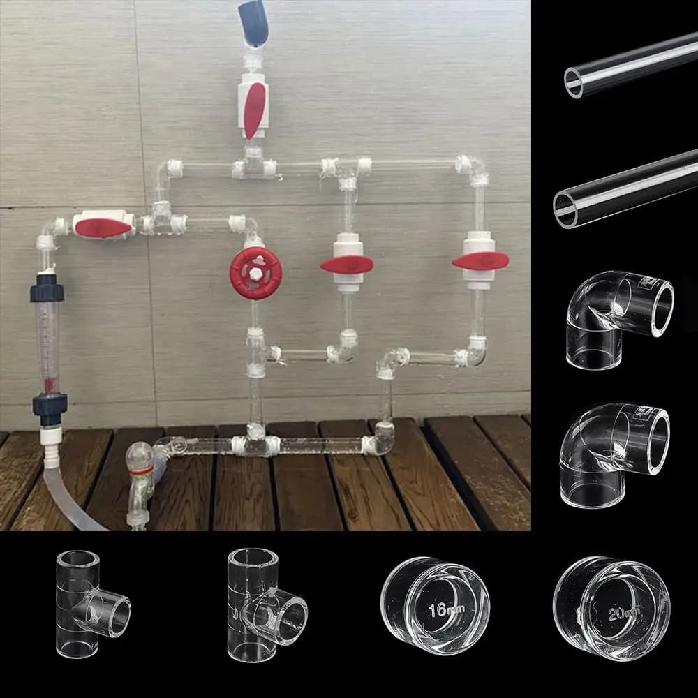 16 20mm Fittings for Acrylic Pipes Plexiglass Transparent elbow 90 degrees Aquarium Fish Tank Garden joint Transparent terminal cap