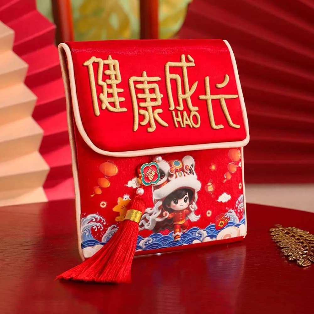 Portafoglio rosso tradizionale cinese per Capodanno ricamato Hongbao Borsa per soldi per bambini Forniture per festival di primavera addensate