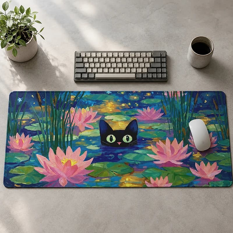 Mouse Pad Gaming Lotus And Black Cat printon demand Mousepad XXL keyboard pad Carpet Natural Rubber Non-Slip Desktop Mouse Pad