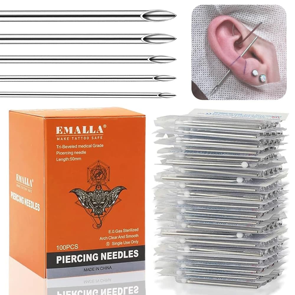 200/50/10pcs Piercing Needles Surgical Steel Tattoo Needle for Navel Nipple Lip Punch Needle Piercing Tool 12G 14G 16G 18G 20G