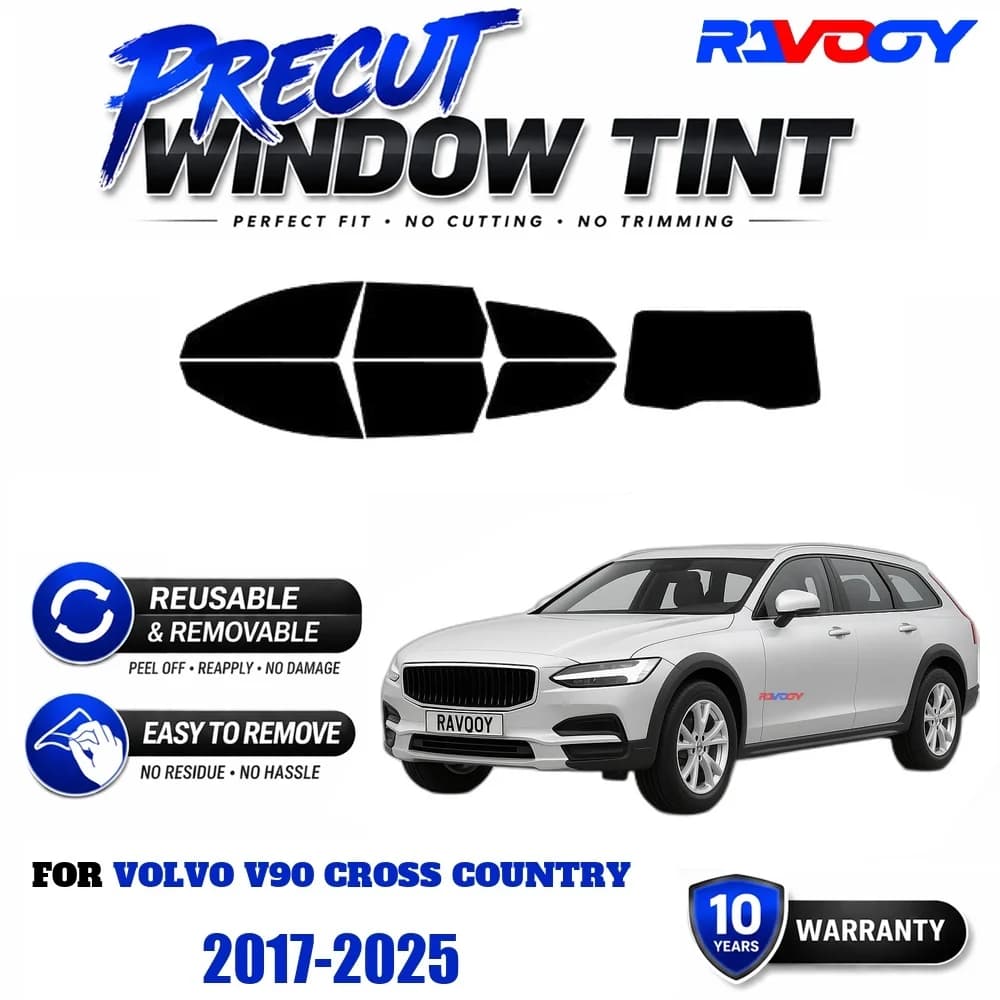 RAVOOY Precut Window Tint, Reusable Removable EPU Film, Custom Fit for Volvo V90 CROSS COUNTRY 2017-2025, UV Heat Protection