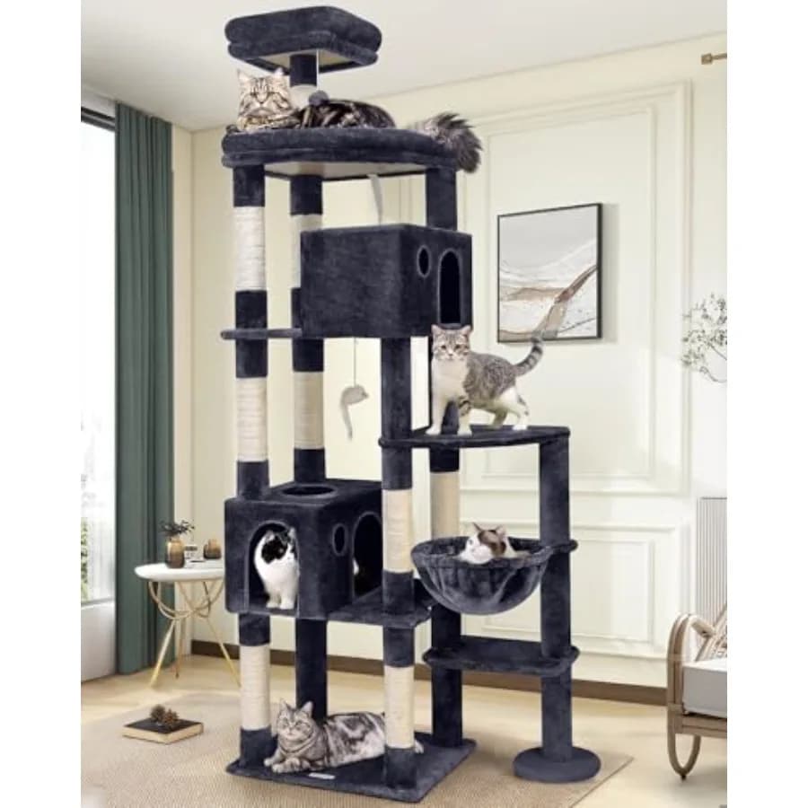 Albero per gatti gigante da 83 pollici, per gatti da interno, grande torre per gatti adulti XXL con 9 posti di grattamento, per gatti di oltre 9 kg, resistente e di grandi dimensioni.