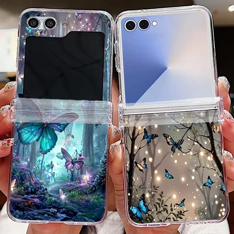 For Samsung Galaxy Z Flip7 FE Flip6 Case Glow In The Dark Butterfly Print Folding Clear Cover For Samsung Galaxy Z Flip 7 5 4 3