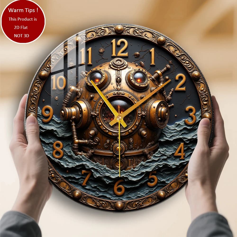 Tempered Glass Wall Clock Steampunk Design Submarine Clock Suitable for wall decorations or table displays anywhere