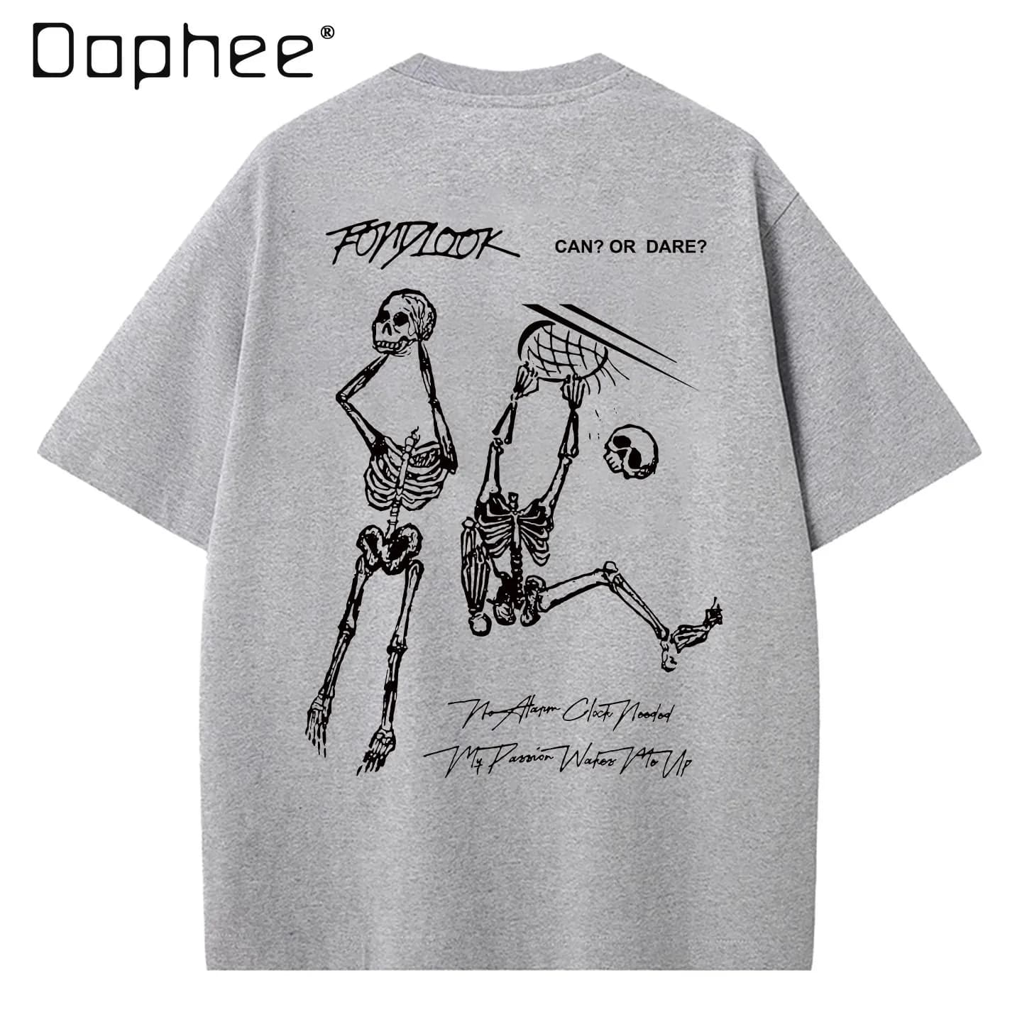 2026 Summer American Dark Streetwear Men Double Skeleton Fishing Net Letter Print Short Sleeve T-Shirt Loose Casual Black Top