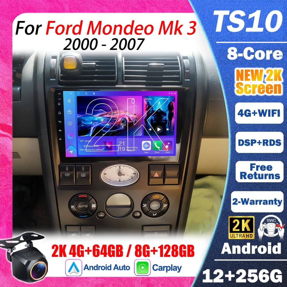 Autoradio Android 15 For Ford Mondeo MK 3 2000 2001 2002 2003 2004 2005-2007 Carplay Android Auto Screen Wifi DSP Bluetooth GPS
