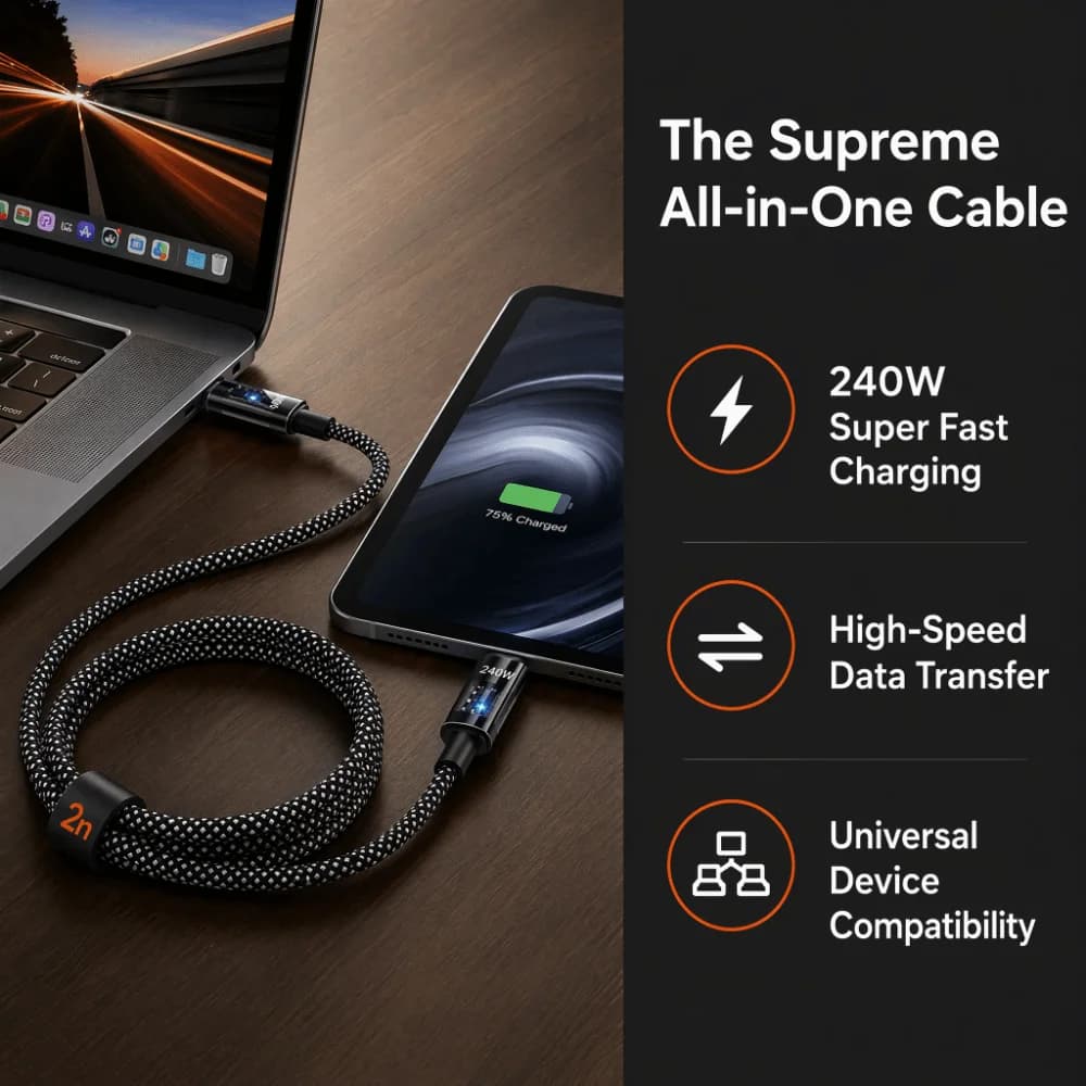 High Quality 240W Super Fast Charging Wire Nylon Braided USB to Type C Cable 1/1.5/2m LED Display Phone Accessories for OPPO
