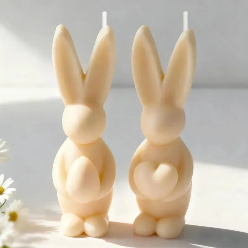 2026-2 pezzi Stampi in silicone a forma di coniglio pasquale per coppia, facili da rilasciare, riutilizzabili, per candele, resina epossidica, regali pasquali e primaverili