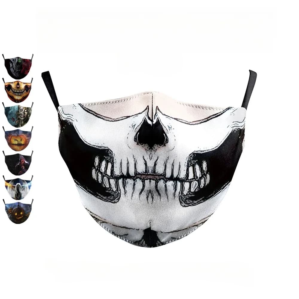 Maschera con motivo teschio horror stampato in 3D Fantasma Zombie Maschere a mezza faccia Mascara per feste regolabile unisex Carnevale di Halloween per adulti