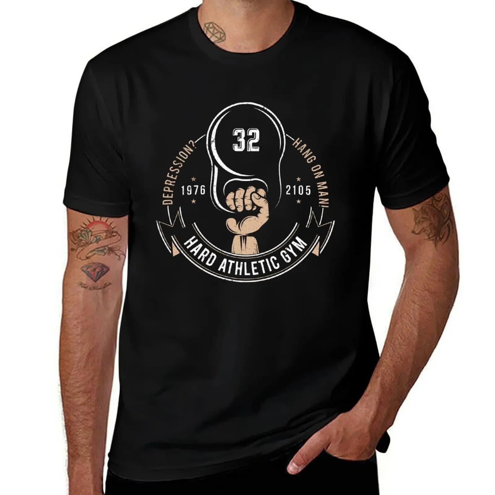 Men's T-shirt with vintage gym logo and kettlebell, comfortable to train