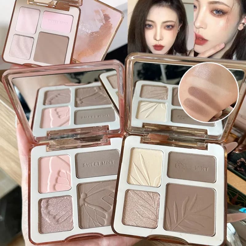 Evidenziatore alla menta dolce Contour Shading Powder Palette Trucco Bronzer opaco Evidenzia Glitter Illumina il viso Blush Contorno del naso