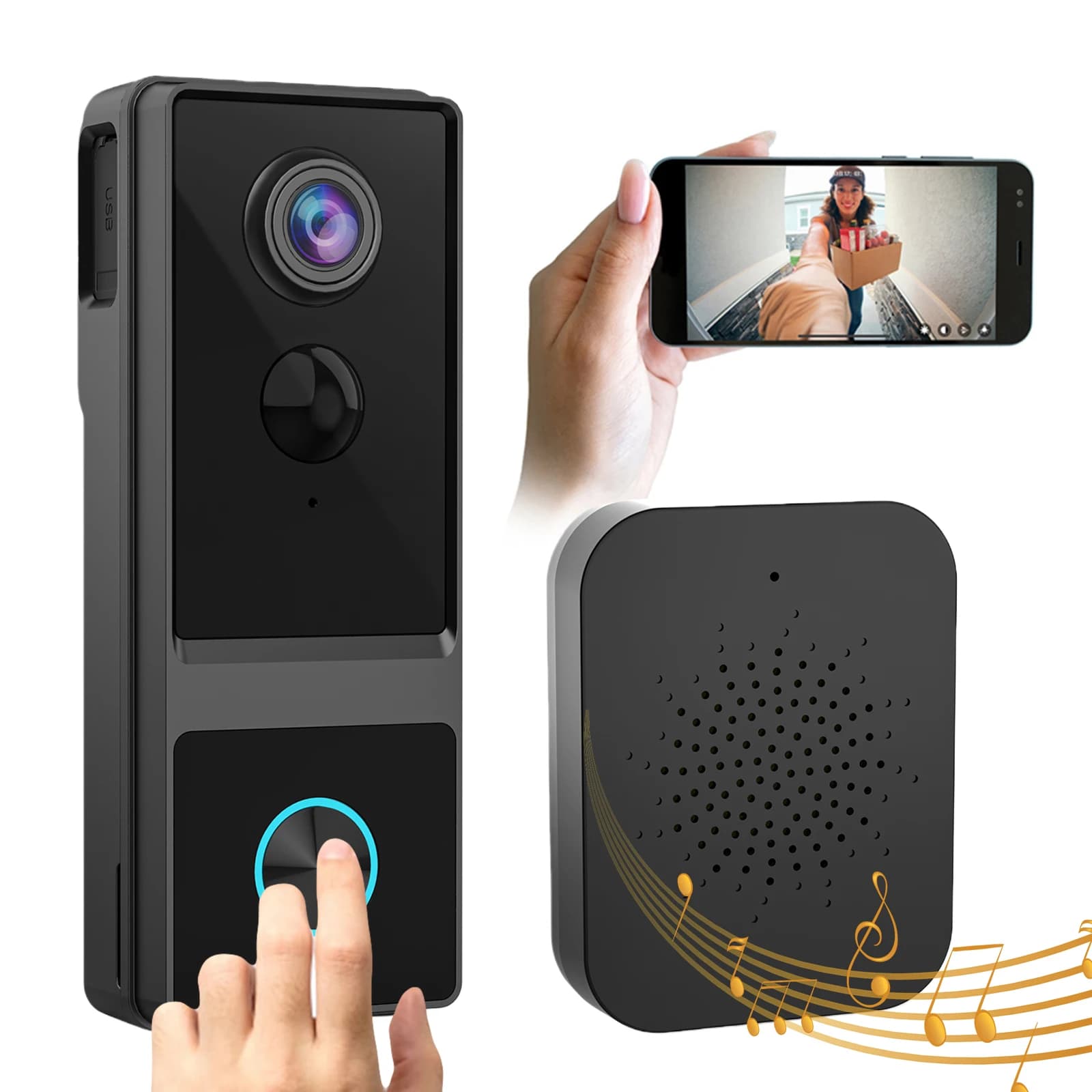 Campanello Video Wireless WiFi 1080P con Audio Bidirezionale, Rilevamento Umano, Visione Notturna e Archiviazione Cloud