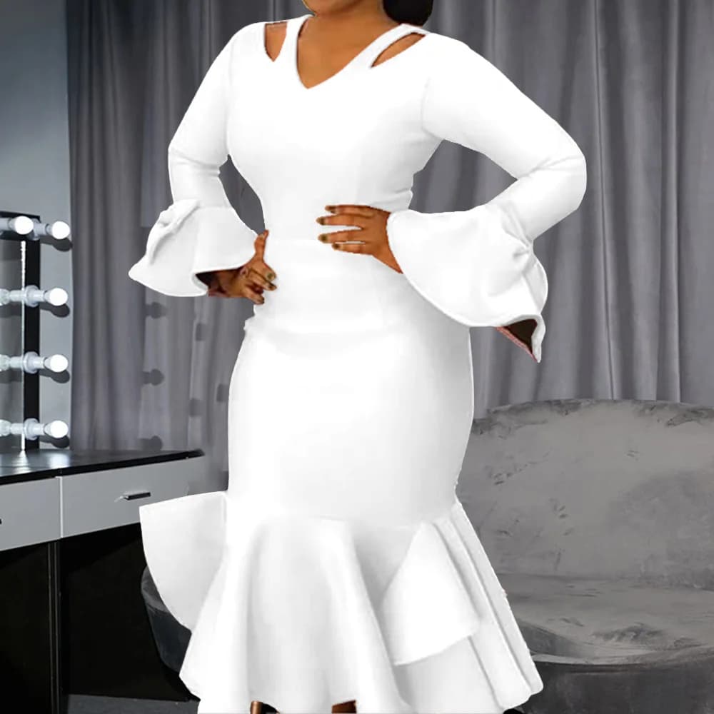 Long Dress White Women's Sexy V-neck Length Ankle New Year's Adhering Party Night Dinner Date Winter Dress New Large Dresses
