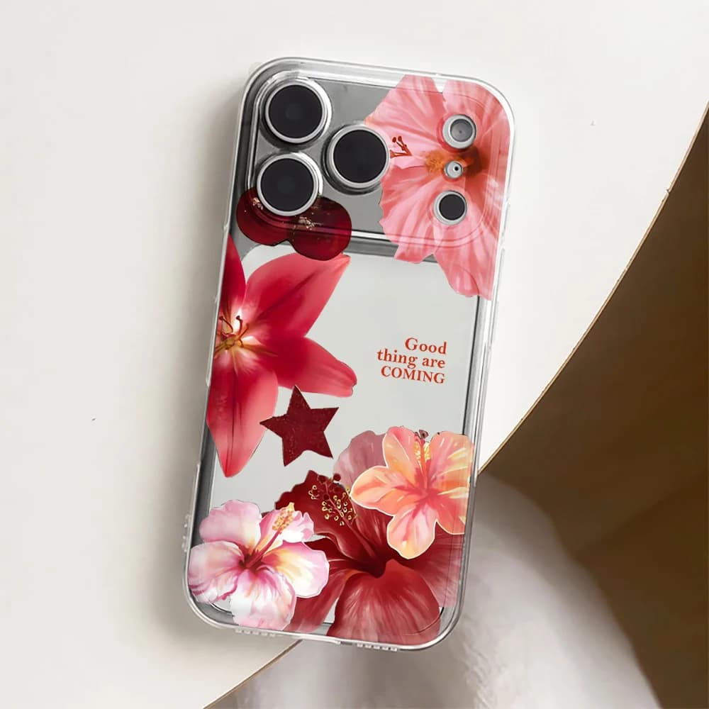 Custodia Trasparente Antiurto Morbida con Stampa Fiori di Ciliegio e Giglio per iPhone 17 16 15 14 13 12 11 Pro Max X XR XS Max 7 8 Plus 16e 17Air
