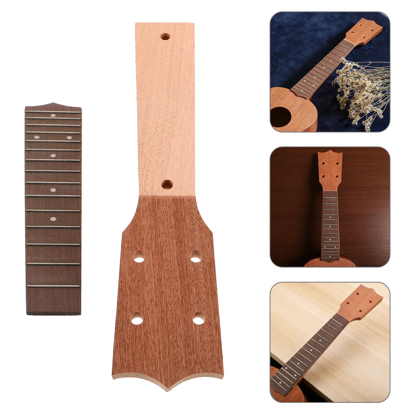 Set Completo Tastiera di Ricambio per Ukulele Acustico 21 Pollici, Manico con 15 Tasti in Legno, Parti di Ricambio e Accessori per Riparazione Fai-da-Te