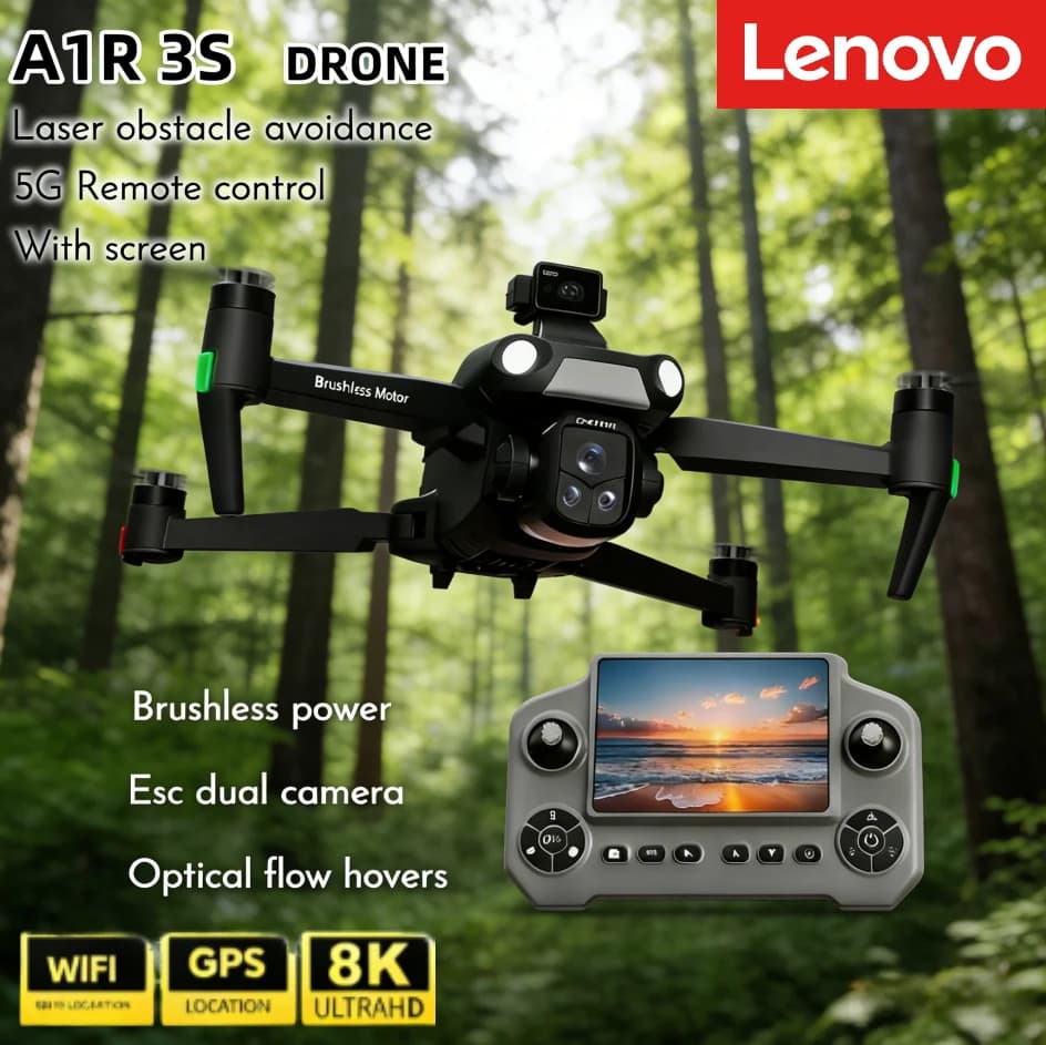Lenovo A1R 3S GPS drone with 8K Professional Camera, FPV Air, Brushless Motor, Laser Ocstacles Avoidance and Remote Control with Large Foldable Screen