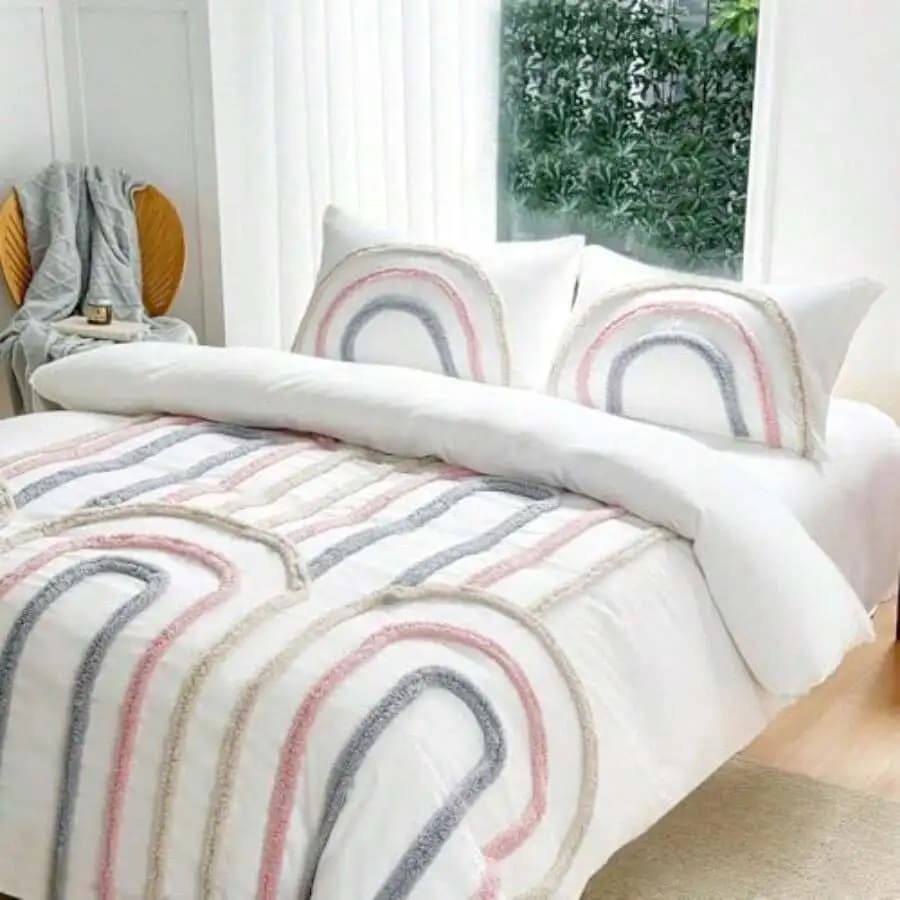 Washed Microfiber Duvet Cover Set Queen Size Tufted Arch Design 3 Pieces Bohemian Textured Embroidery Bedding With Zipper