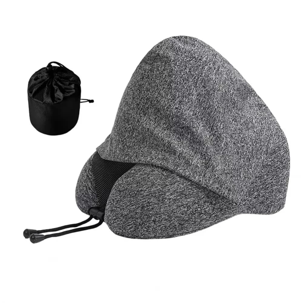 Cuscino da Viaggio per Collo Rimovibile con Fodera Lavabile e Borsa Portaoggetti, Cuscino a U con Cappuccio, Comodo e Regolabile per Auto