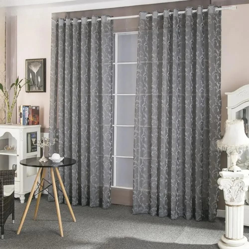 Geometric Jacquard Floral Retro Deco Sheer Curtains American Style Pencil Pleat Grommet Top for Living Bedroom Window