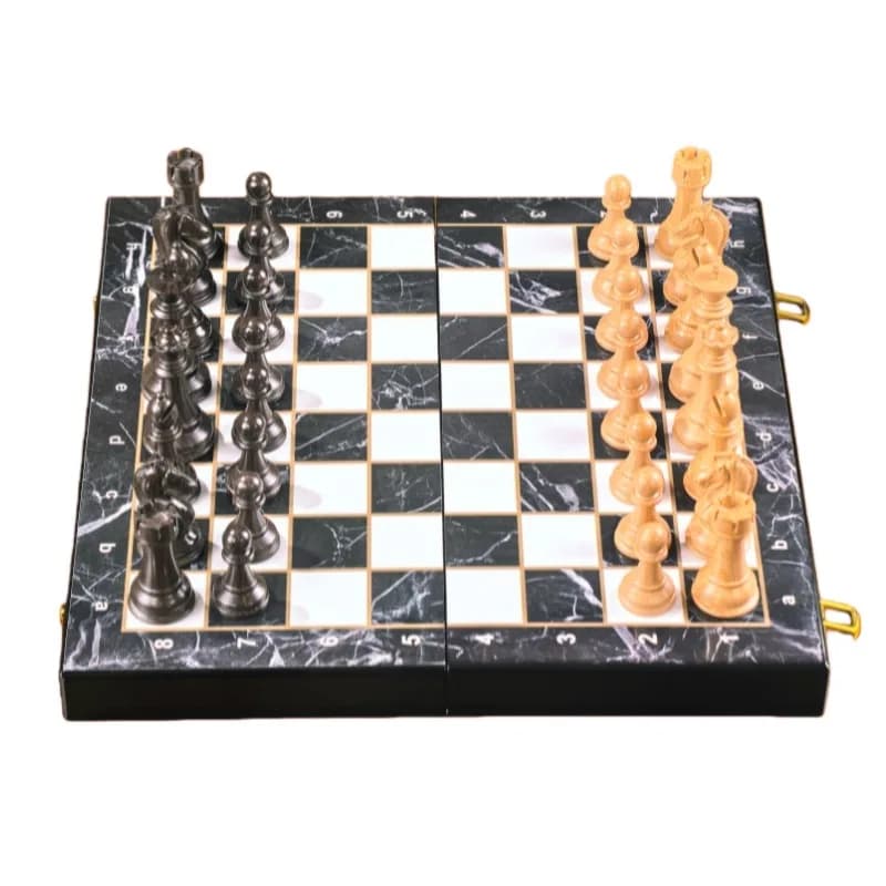 15 Inches Luxury Marble Pattern Foldable Chess Board International Chess Set for Adults & Tournament Play