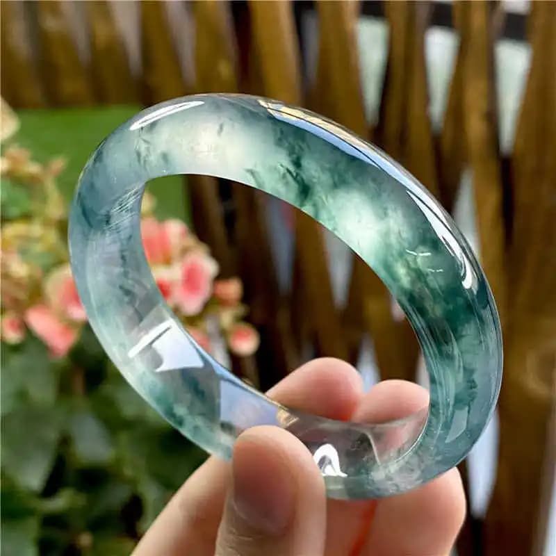 Ice-type jadeite with flower patterns, Burmese old mine, regular circle women's bracelet, noble concubine style, treated green j