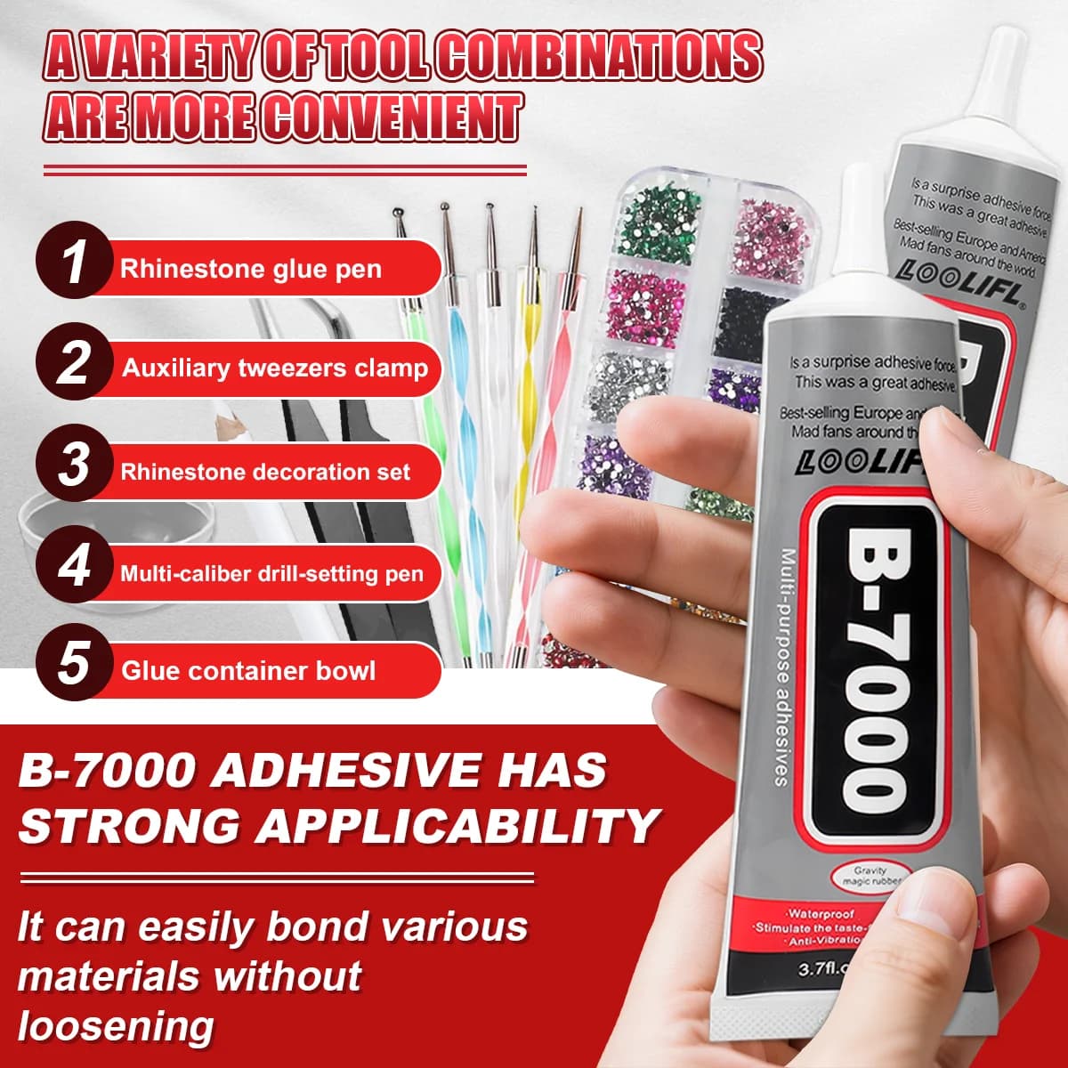 B7000 jewelry sticker, transparent adhesive used for rhinestones, fabrics, cell phone repairs, nail art, wood, glass, jewelry