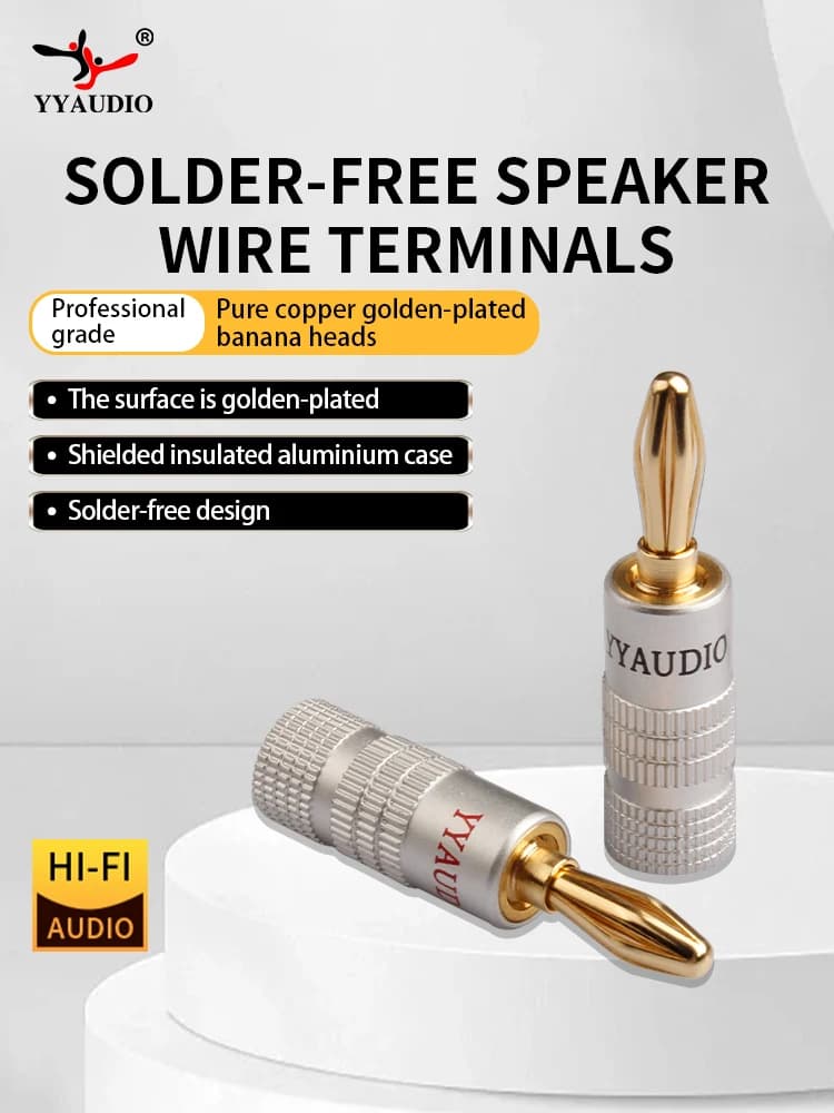 YYAUDIO 4 mm gold plated pure copper banana connector for loudspeakers and audio cables, 8 pieces