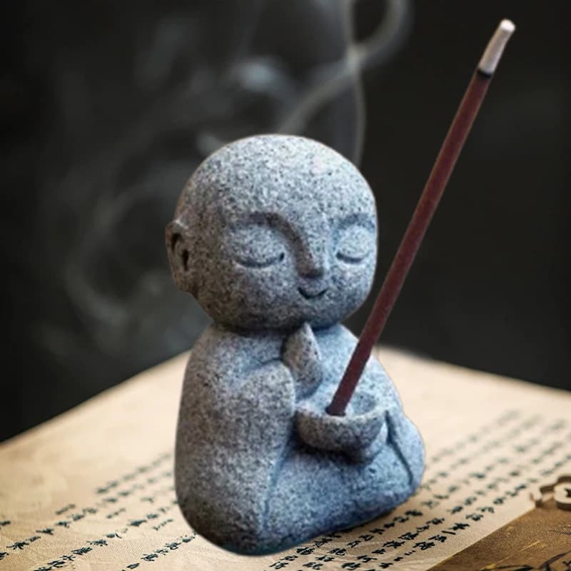 Portaincenso Giapponese a Forma di Monaco Jizo per Bastoncini, Bruciatore di Incenso Zen in Arenaria, Porta Incenso Buddha