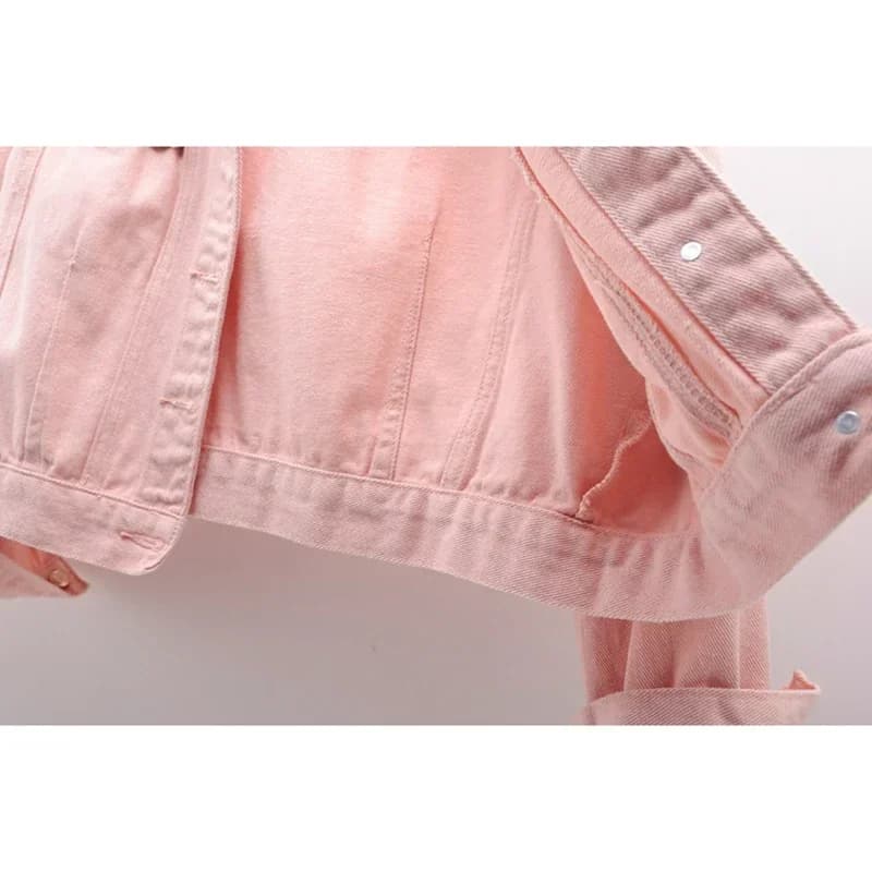 Giacca di Jeans Donna Autunno 2026 Giallo Rosa Slim Corta Stile Studente con Grandi Tasche