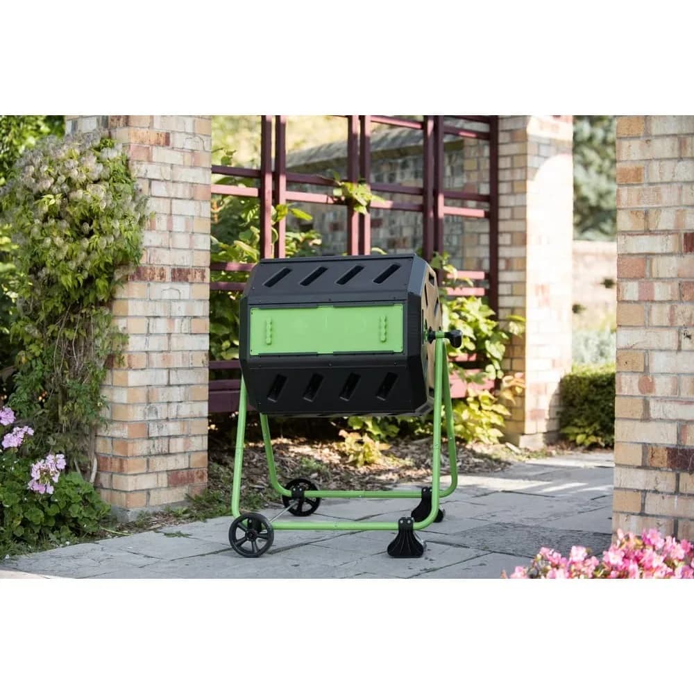 Compostiera Mobile a Doppia Camera con Ruote - Contenitore Rotante per Compostaggio da Giardino, Personalizzabile