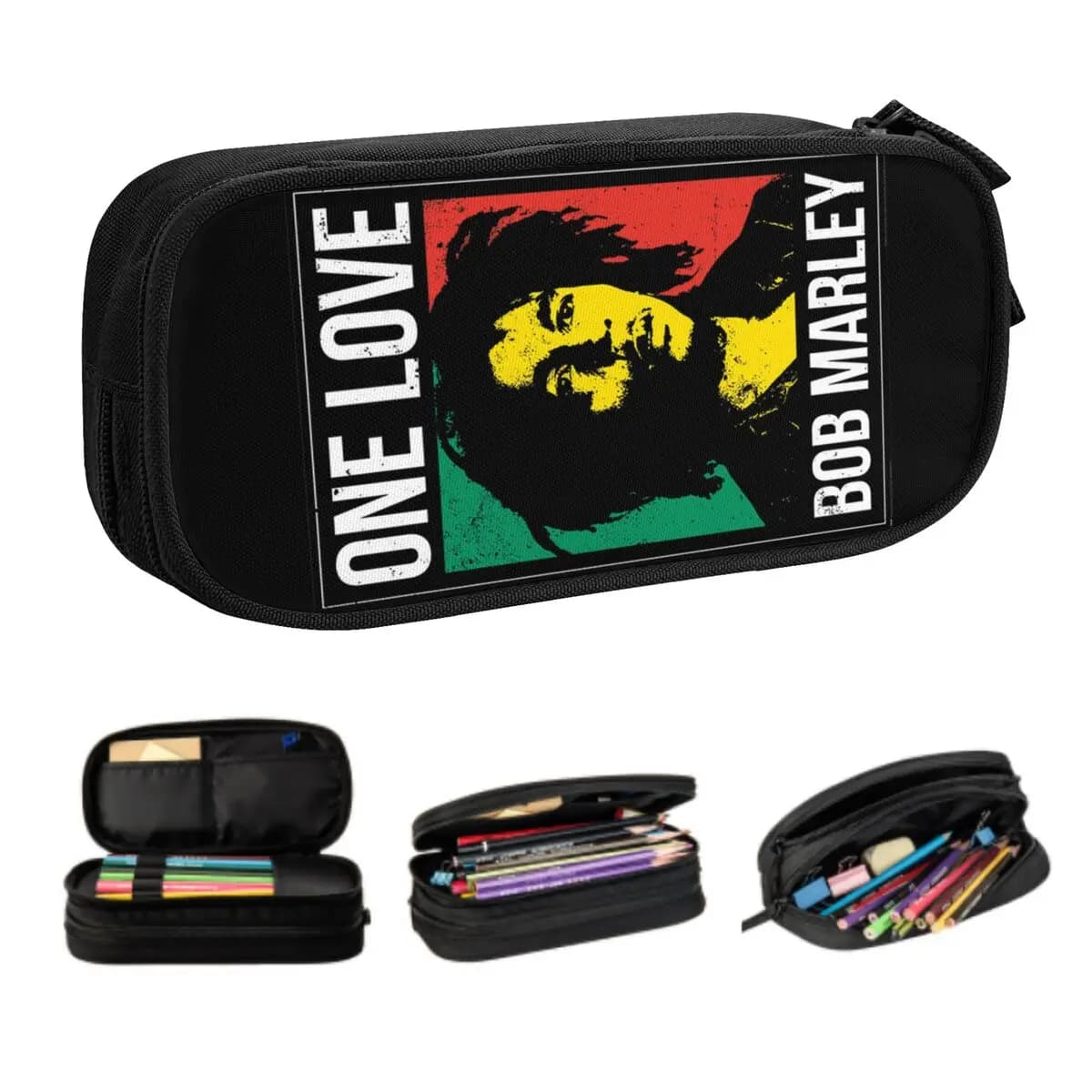 Astuccio personalizzato Jamaica Reggae Rock Bob Marley per ragazze e ragazzi, grande astuccio per penne, accessori scolastici