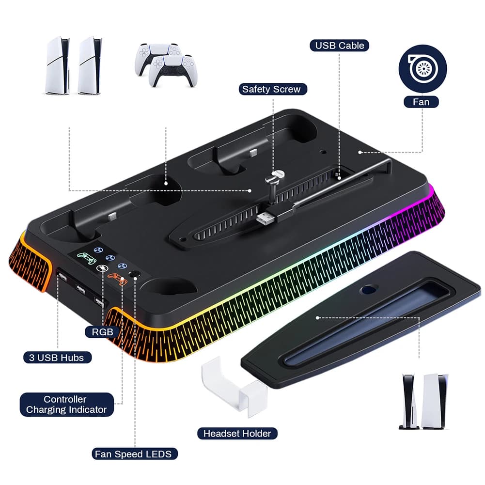 Supporto verticale e stazione di raffreddamento per PS5 Pro Accessori da gioco con base di supporto per staffa di raffreddamento host multifunzionale